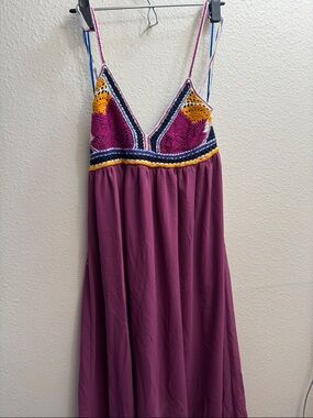 Maeve Blue and Purple Crochet-Trim Dress